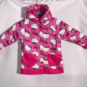 Adorable Hello Kitty bold pink unique fleece lined Hooded kids Sz 5 Rain Jacket.